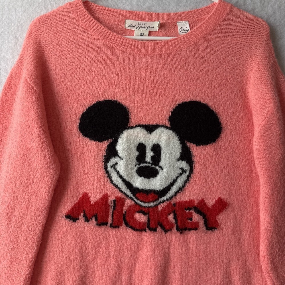 H&M L.O.G.G. Disney Mickey Soft Wool Blend Fuzzy Knit Sweater S 90s Nostalgia - Picture 3 of 10
